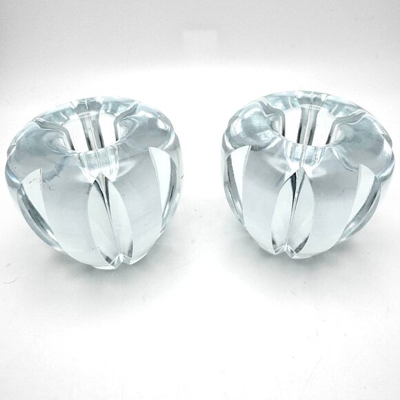 Orrefors Heavy Fluted Crystal Tapered Candle Holders Vtg Sweden Signed - Picture 1 of 6